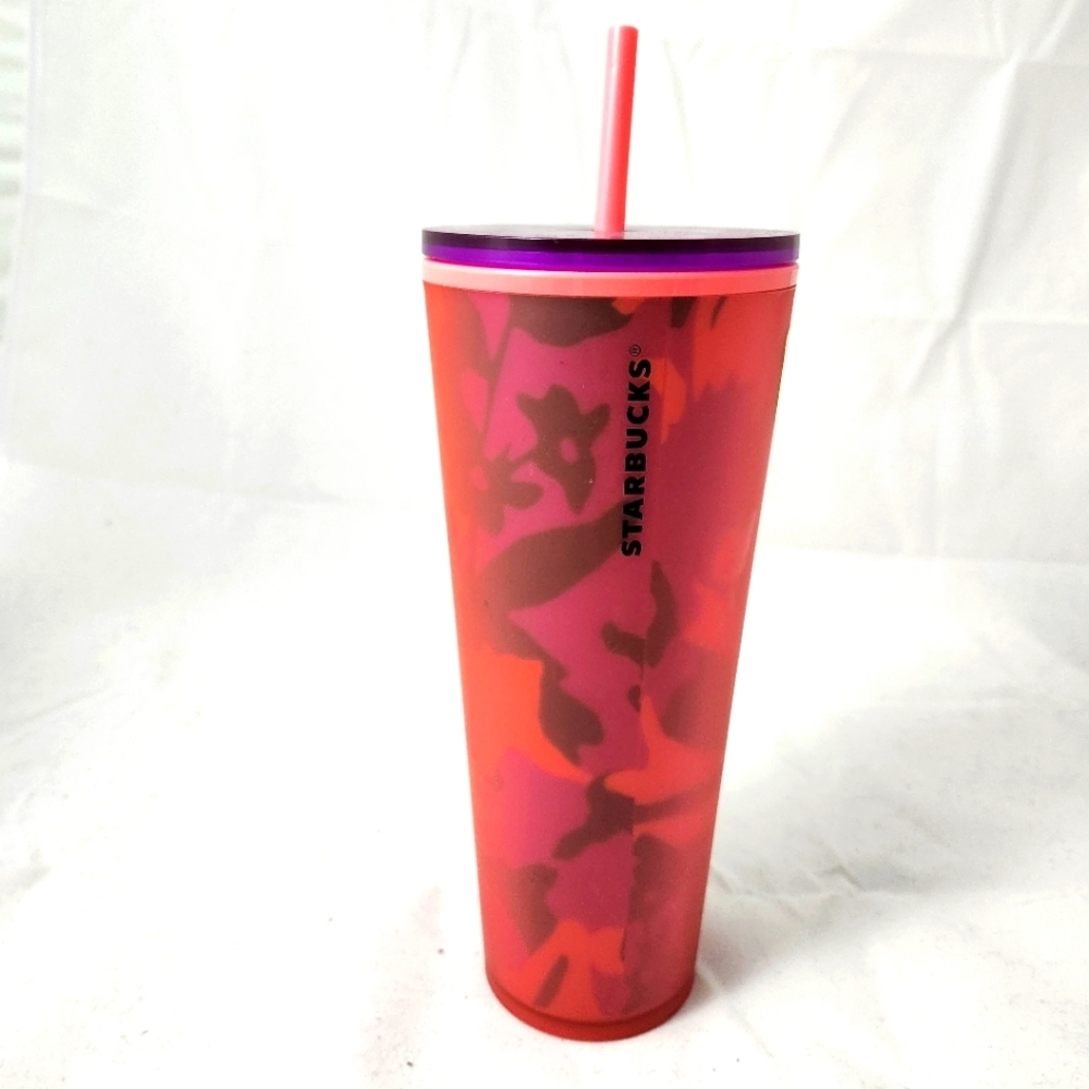 Starbucks Spring 2022 Red/Purple Floral Venti Soft Touch Tumbler 24 oz. Cold